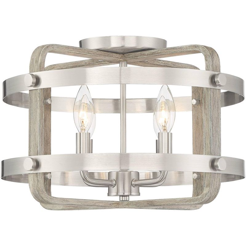 Barnes and Ivy Farmhouse Ceiling Light Flush Mount Fixture Brushed Nickel Wood Grain 15 3/4" Wide 4-Light for Bedroom Living Room