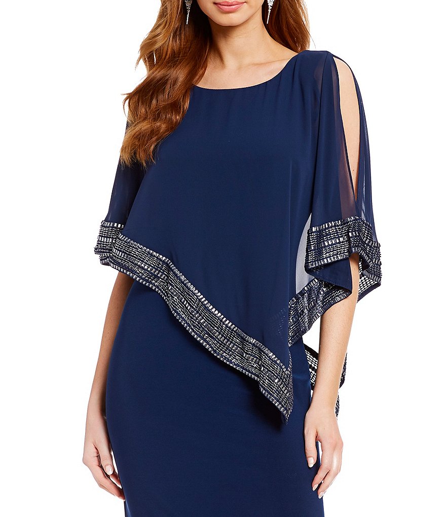 Ignite Evenings Asymmetrical 3/4 Cold Shoulder Sleeve Popover Sheath Dress
