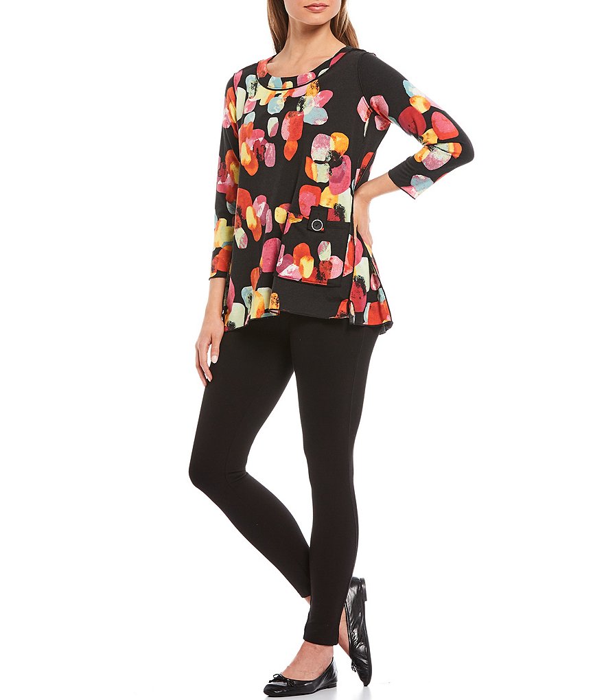 Ali Miles Mixed Abstract Dot Knit Hi-Low Pocket Front Tunic