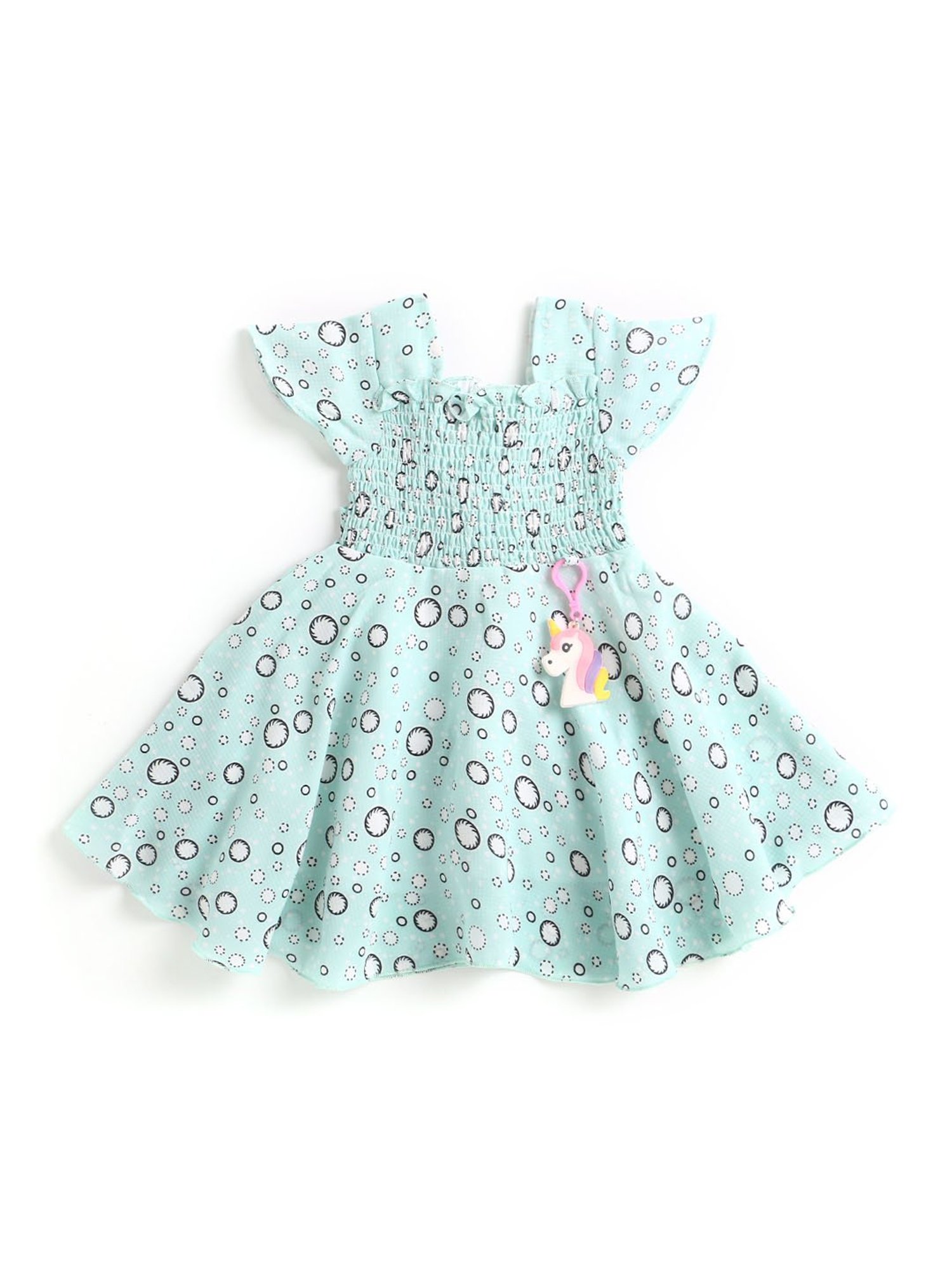 The Magic Wand Kids Blue Printed Dress with Belt