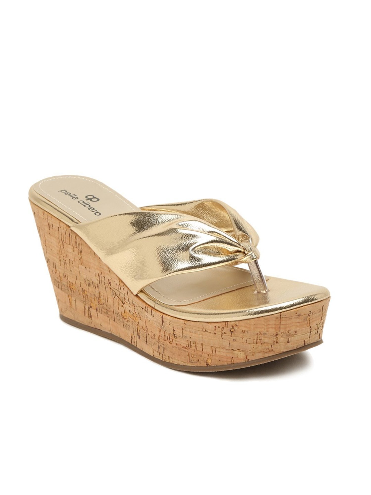 Pelle Albero Women's Gold Thong Wedges