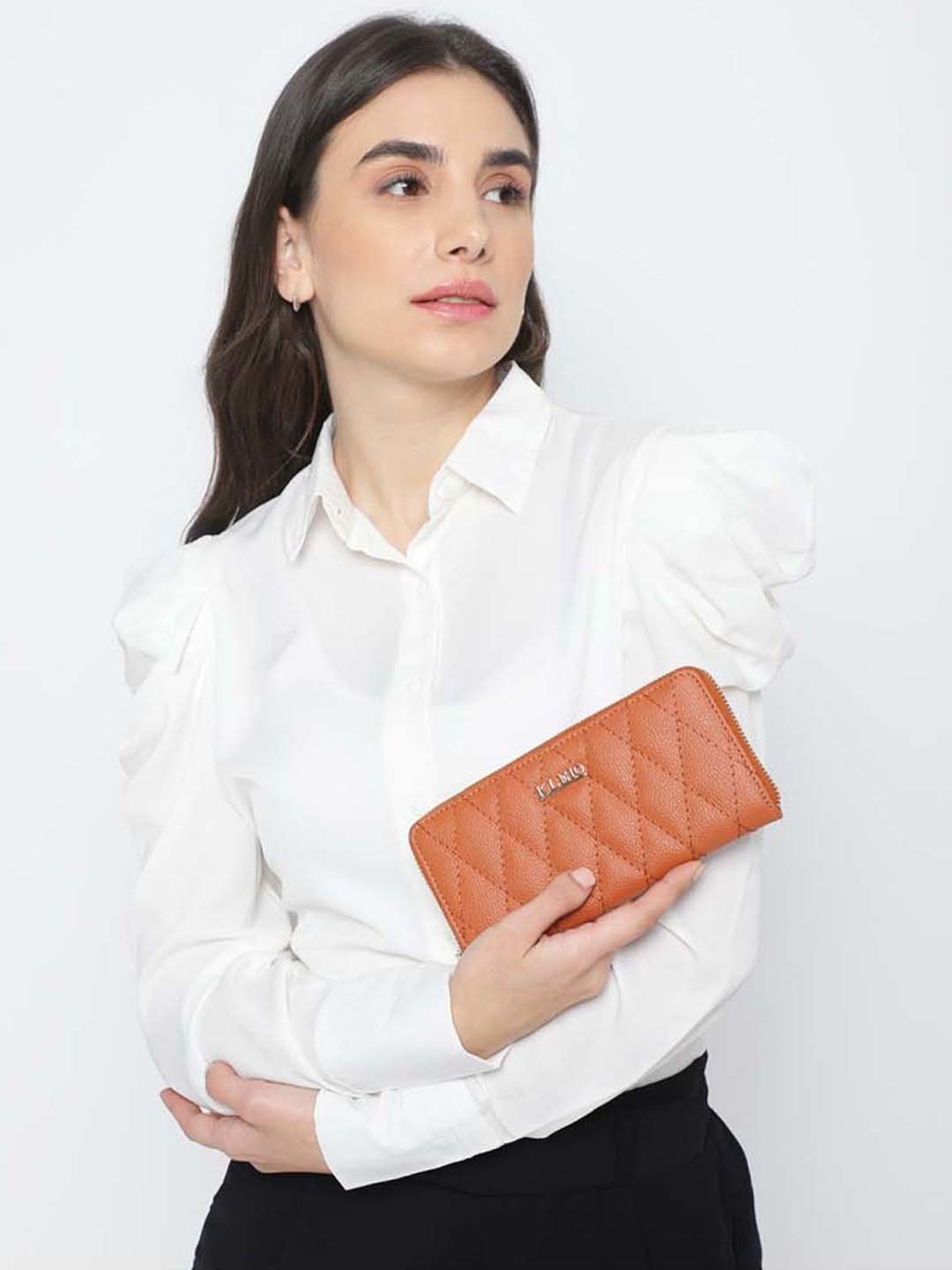 KLEIO Tan Quilted Zip Around Wallet for Women