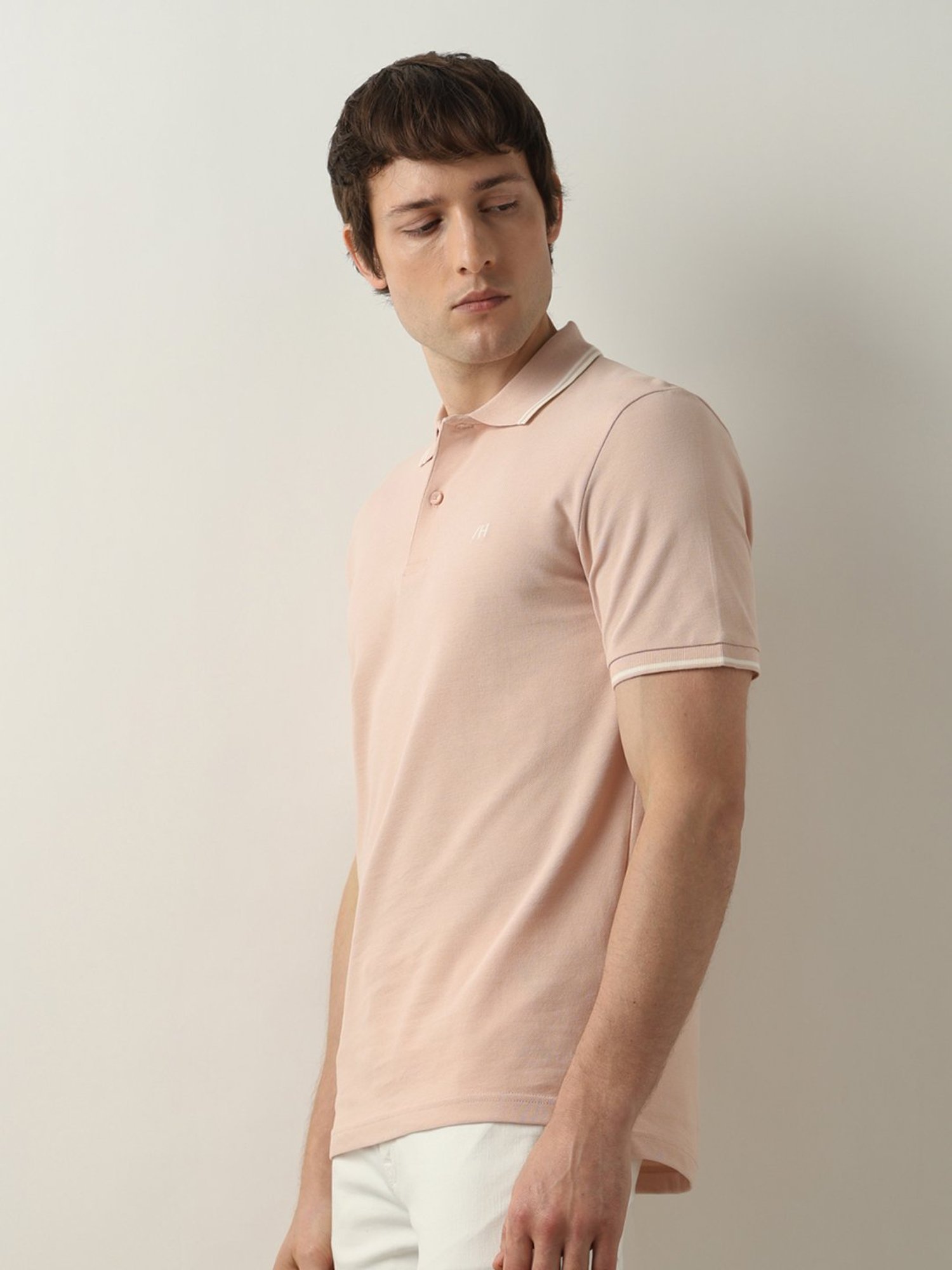SELECTED HOMME Light Pink Slim Fit Cotton Polo T-Shirt
