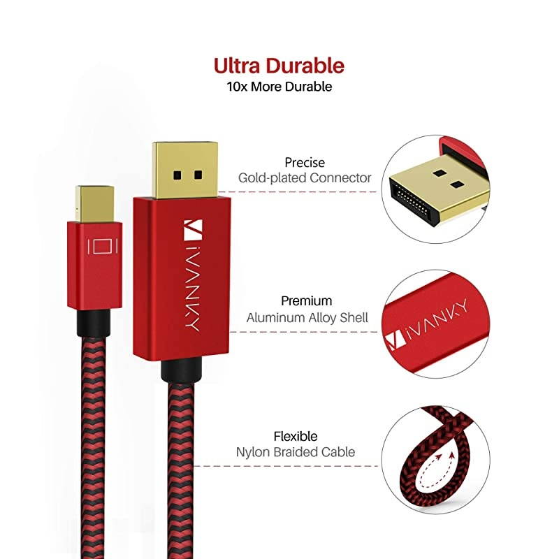 Mini DisplayPort to DisplayPort Cable 33 Feet 1m  4K60Hz2K144Hz Mini DP to DP Cable Thunderbolt to DisplayPort Cable Compatible with MacBook AirPro Surface ProDock and More Red