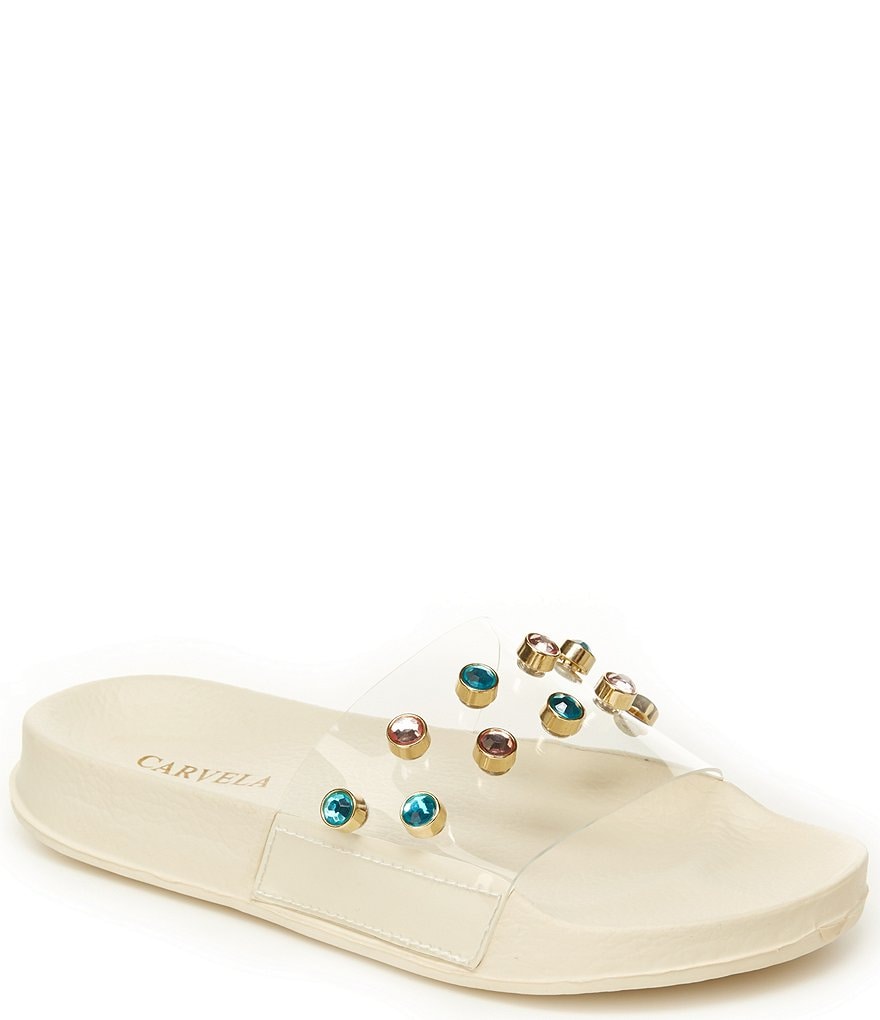 Carvela Girls' Clear Mini Roll Studded Detail Pool Slides (Toddler)