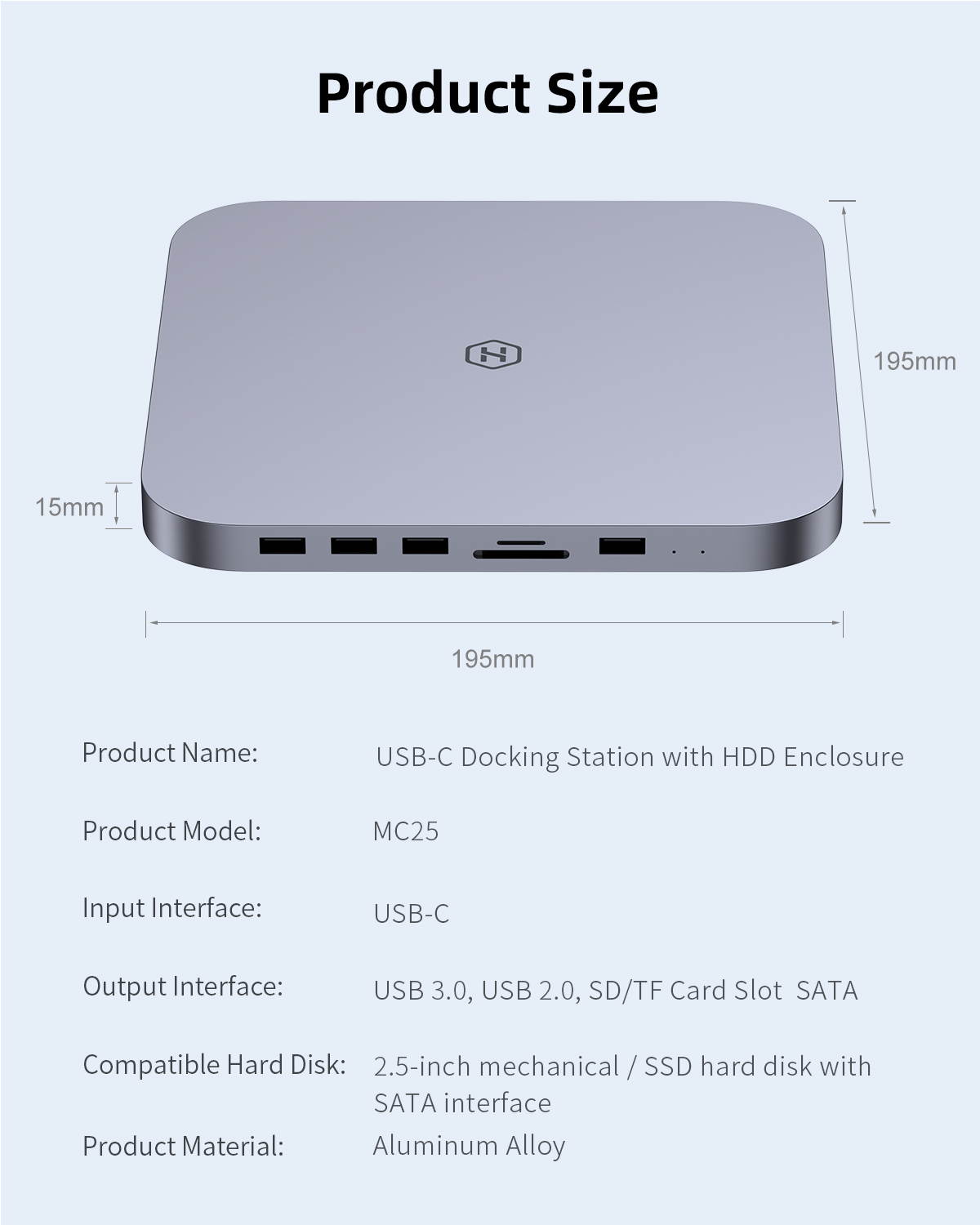 USB-C Hub with Hard Drive Adapter, Hagibis Type-C Docking Station & Stand for Mac Mini M1 with SATA, USB 3.0, SD/Micro SD Card Reader and USB 2.0 Ports Compatible with 2020 & 2018 Mac Mini MacBook