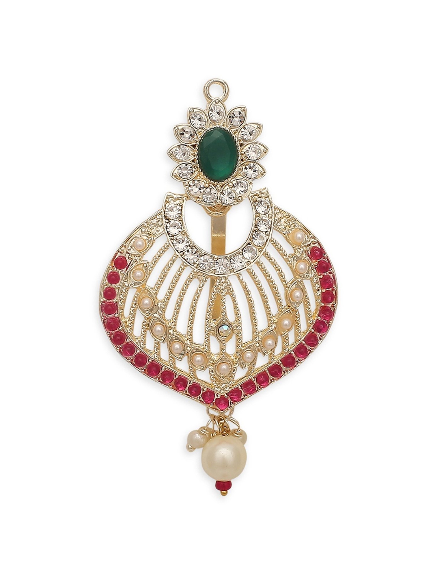 OOMPH Maroon & Green Stones Ethnic Chandbali Style Hair Bun Pin Juda Pin