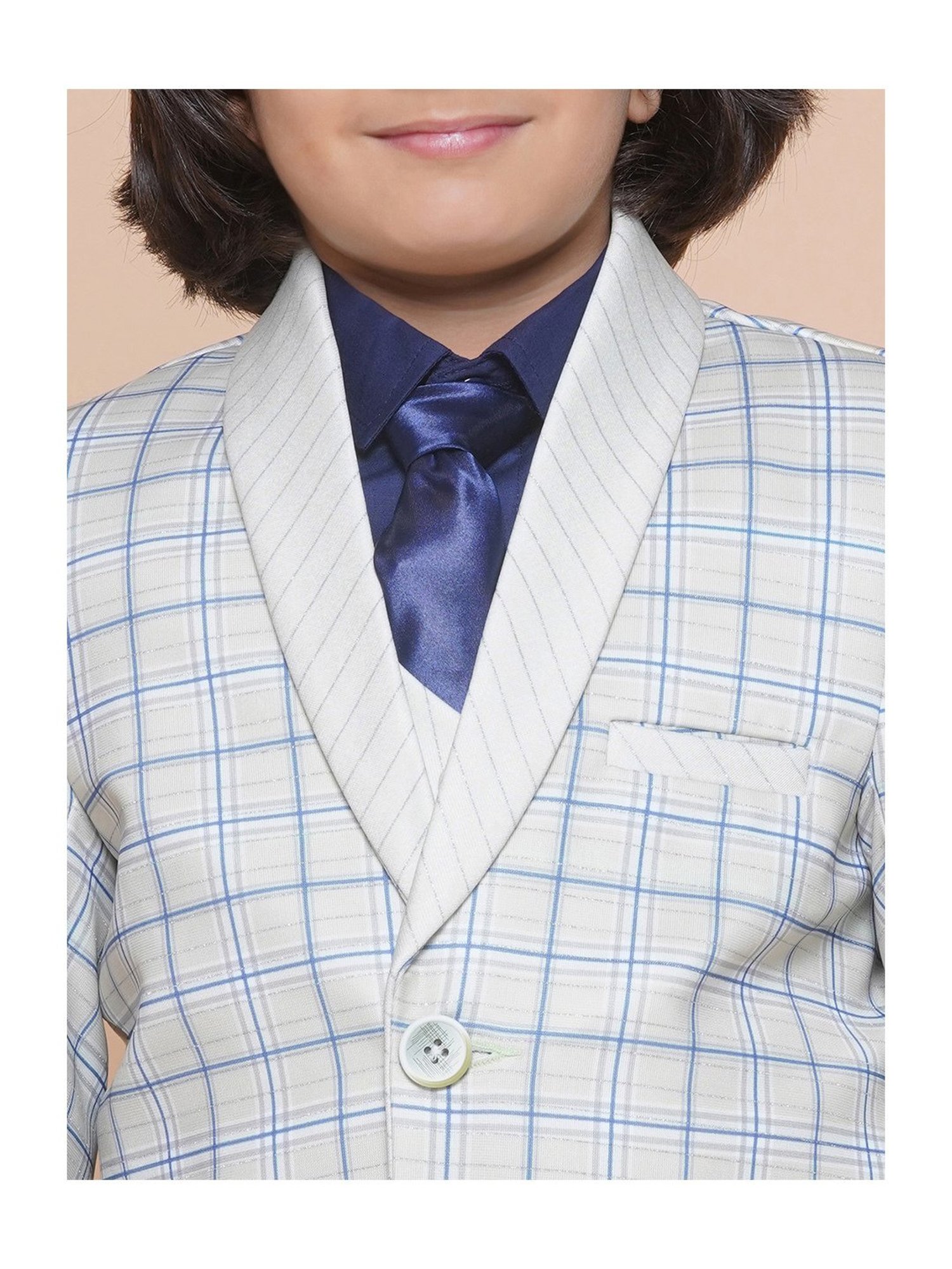 AJ Dezines Kids Sky Blue & Black Solid Full Sleeves Shirt, Pants, Coat, Waistcoat with Tie