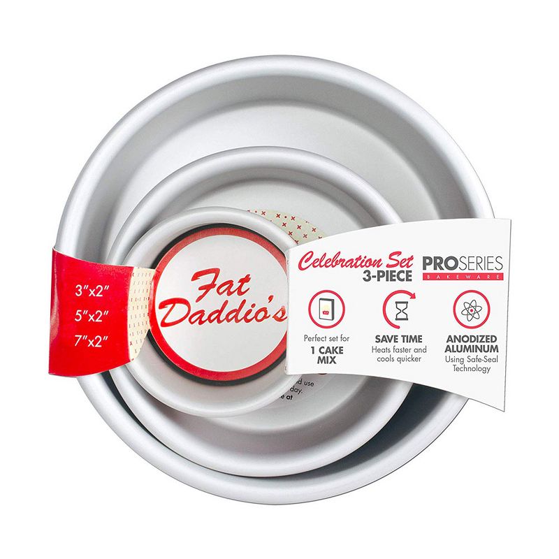 Fat Daddio's PRD-1BOX 3 Piece Round Cake Baking Cooking Pan Celebration Set