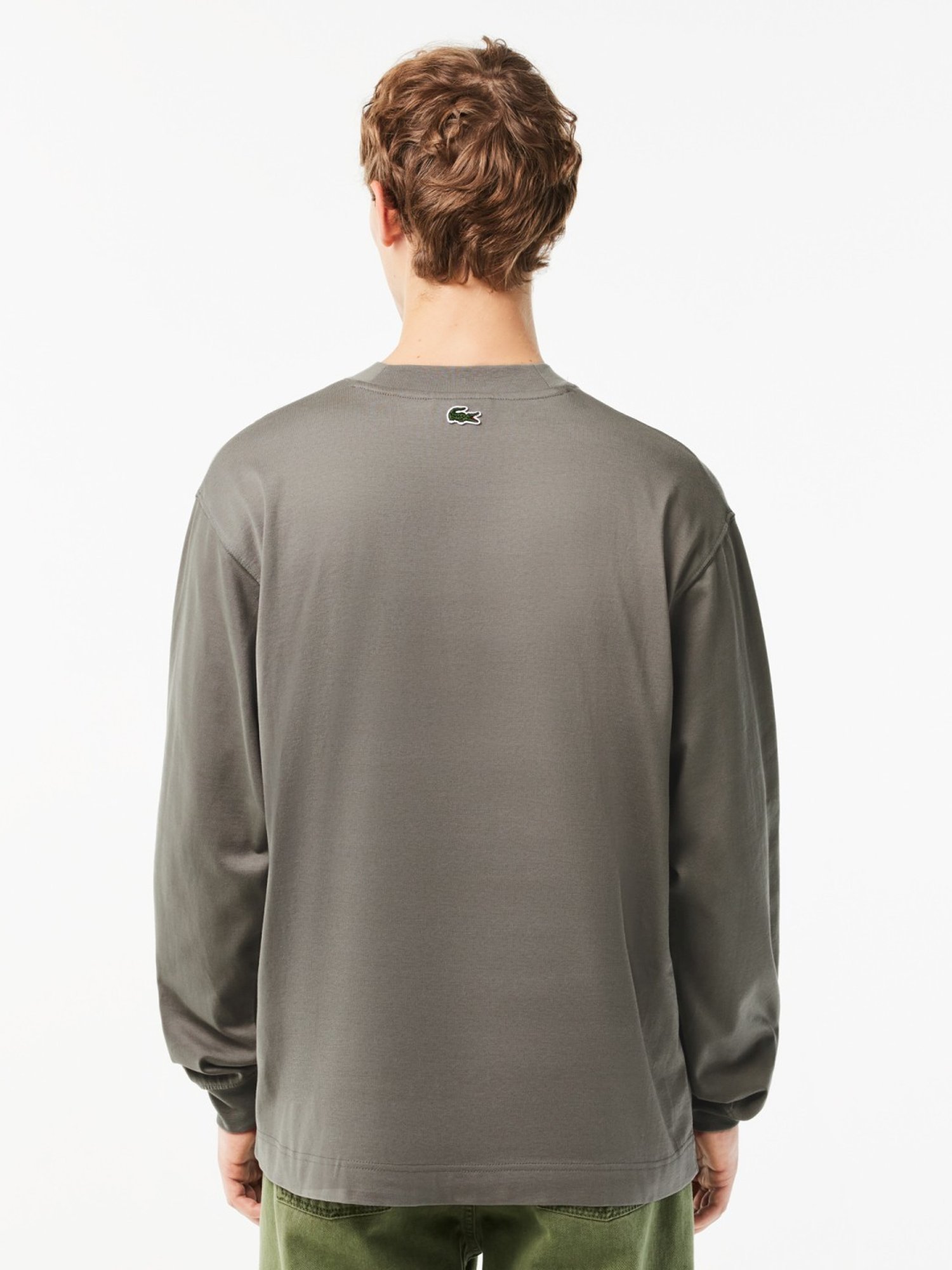 Lacoste Grey Cotton Loose Fit Self Pattern T-Shirt