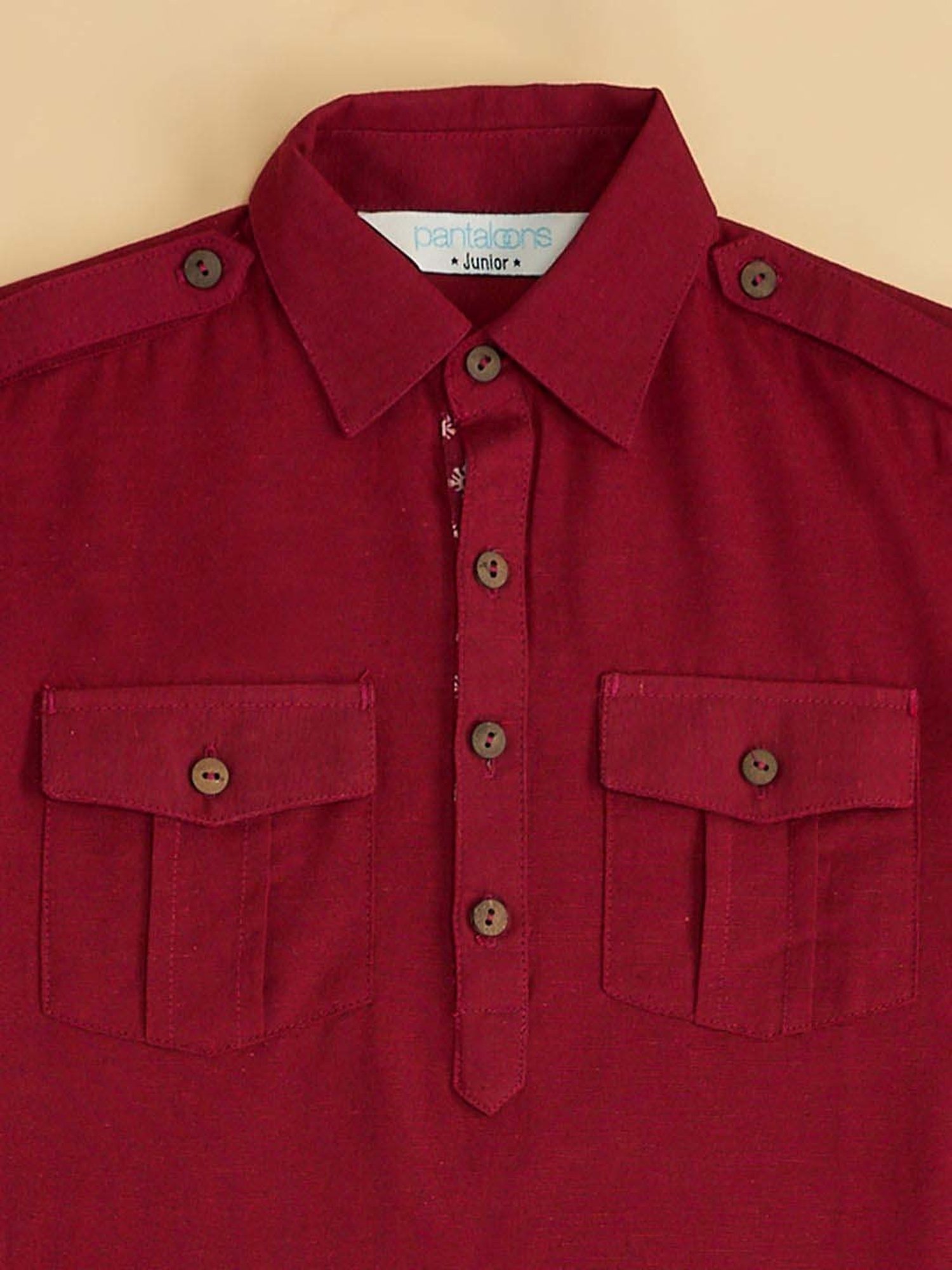 Indus Route by Pantaloons Kids Maroon Cotton Regular Fit Full Sleeves Kurta