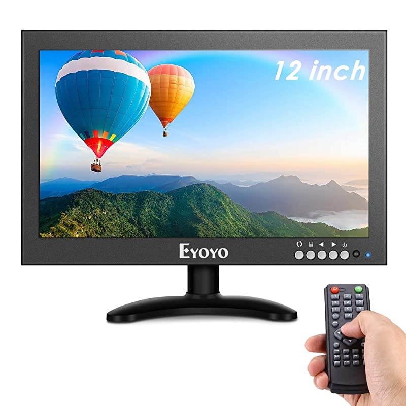 12 inch Small HDMI CCTV Monitor 1366x768 IPS Metal Housing LED Screen WWall BracketampRemote Control with HDMIVGAAVBNC Input Builtin Speakers for PC Security Camera Raspberry Pi