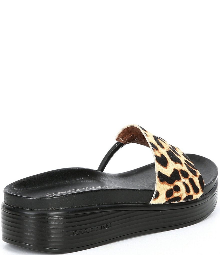 Donald Pliner Fifi Leopard Print Calf Hair Platform Wedge Thong Slides