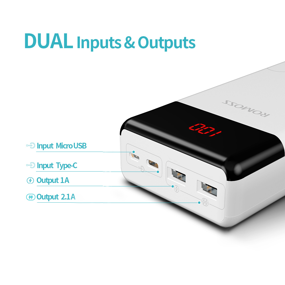 ROMOSS 30000mAh Type-C PD Portable Charger 3 Outputs and 3 Inputs Power Bank, 18W Fast Charge External Battery Packs Compatible with iPhone Xs Max, MacBook, iPad Pro, Samsung S8 (S9 is not)