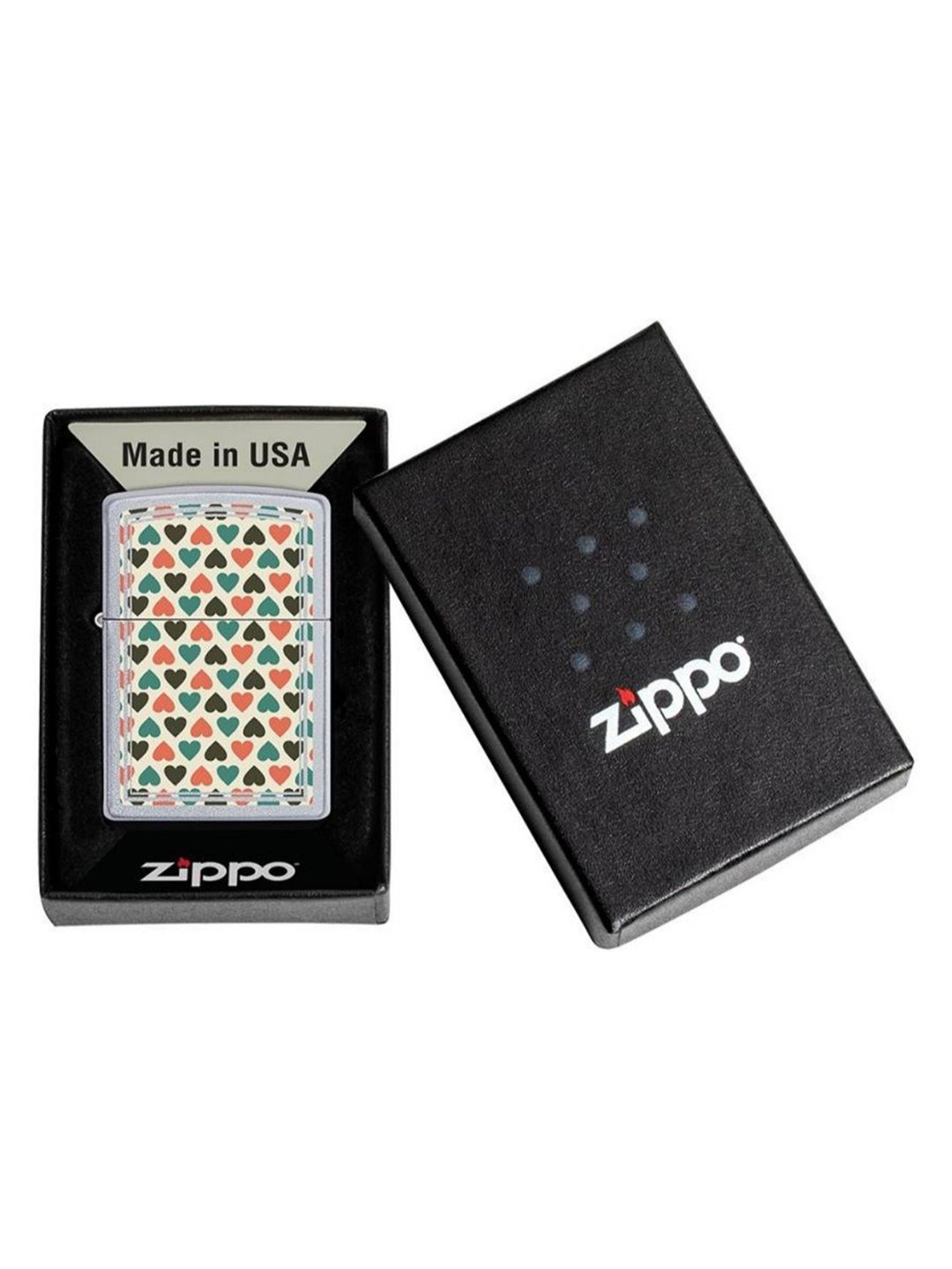 Zippo Multicolor Heart Design Satin Brass Pocket Lighter