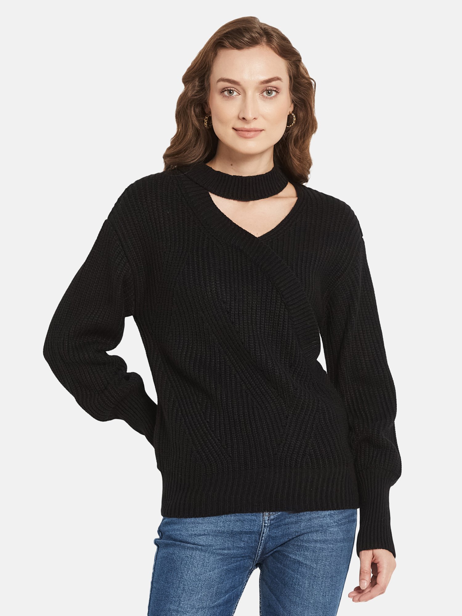 METTLE Black V Neck Pullover