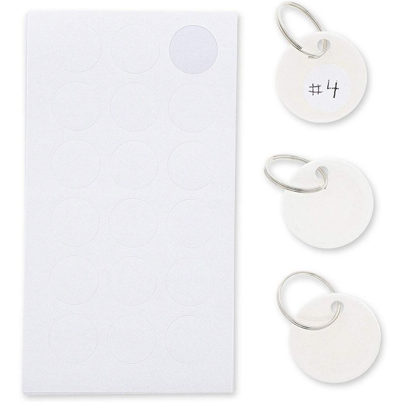 Juvale 96 Pack White Round Key Tags with Split Rings and White Sticker Labels (1.1 in)