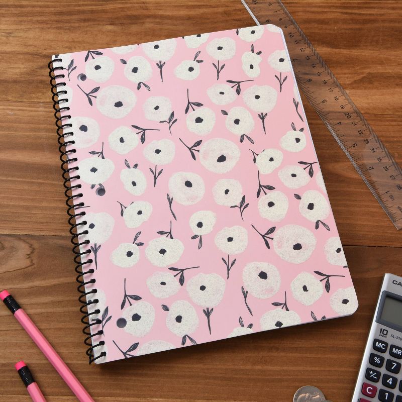 Spiral Notebook 1 Subject Wide Ruled Pink/White Floral - Gartner Studios