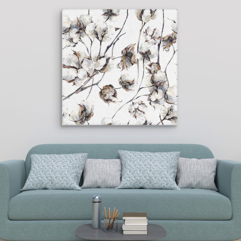 35"x35" Cotton Blossoms By Belle Maison Art On Canvas - Fine Art Canvas