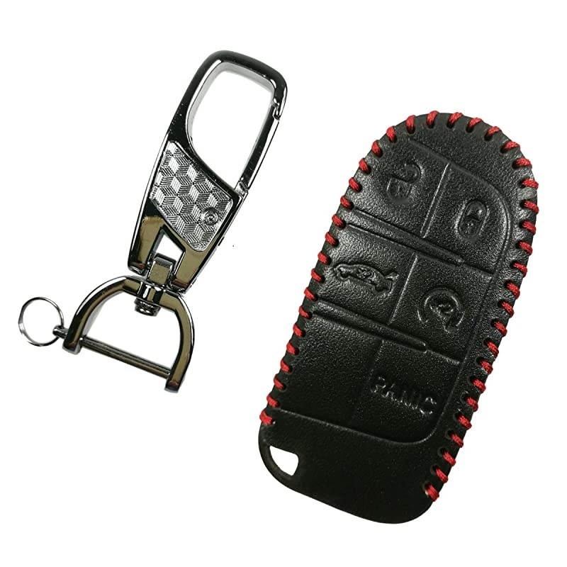 Leather 5butons Key fob Remote Cover Protector Keyless Entry Case Holder for Jeep Grand Cherokee Dodge Challenger Charger Dart Durango Journey Chrysler 300