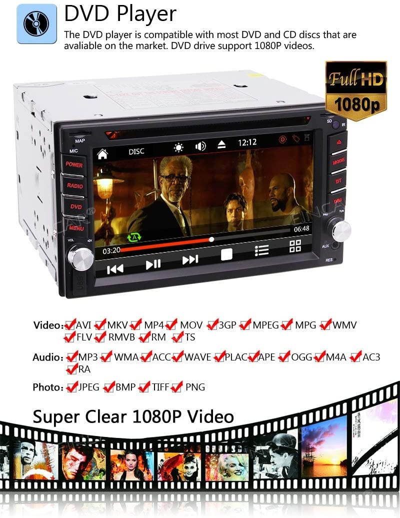 Double 2 Din Car Stereo Bluetooth Car DVD Player in Dash GPS Navigation FM/AM Car Radio Media Receiver 6.2 inch 5-Touch Touchscreen Display Headunit USB SD AUX in Wireless Remote + Backup Camera