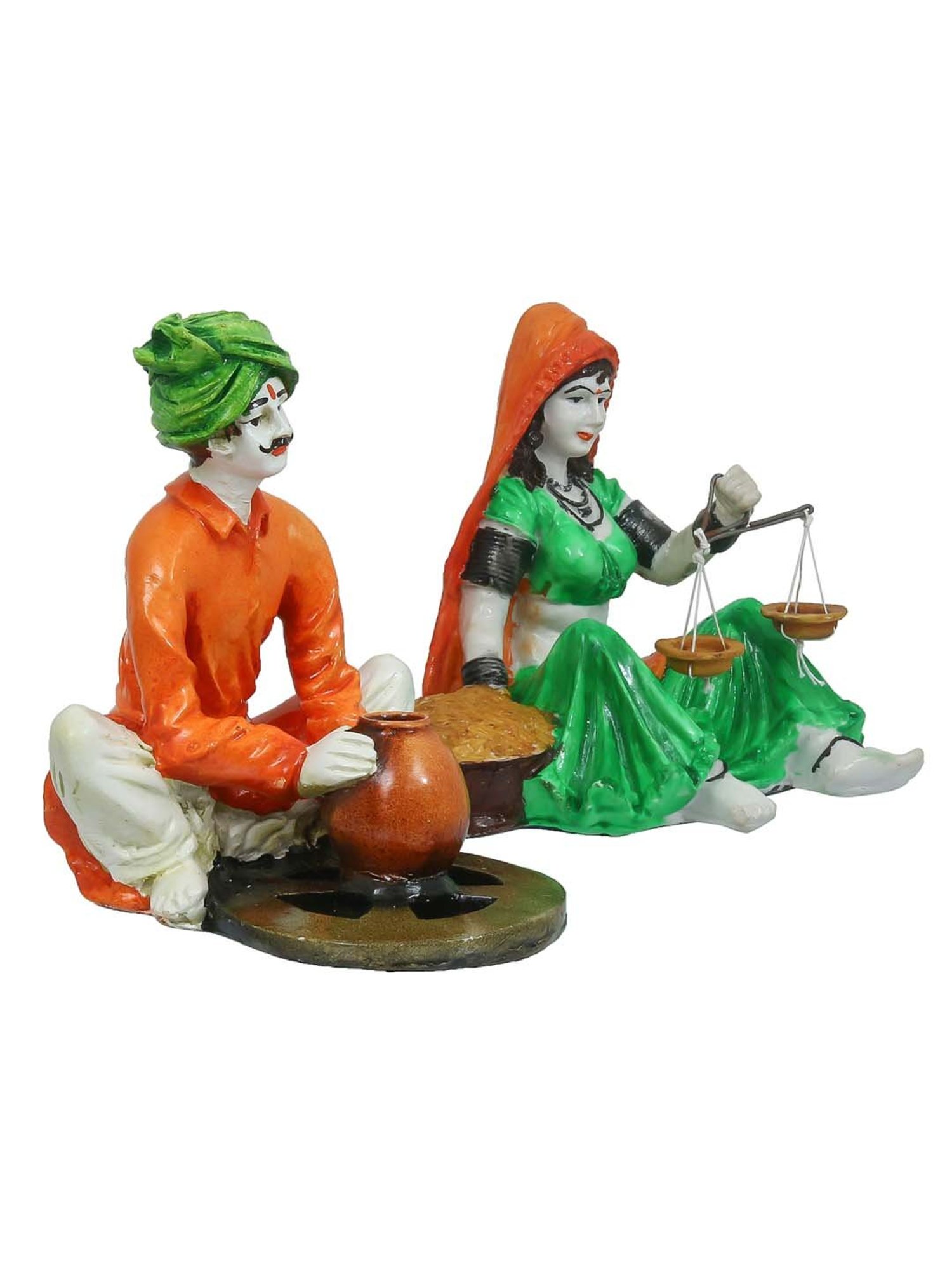 eCraftIndia Combo of Rajasthani Craftsmen and Lady Statue