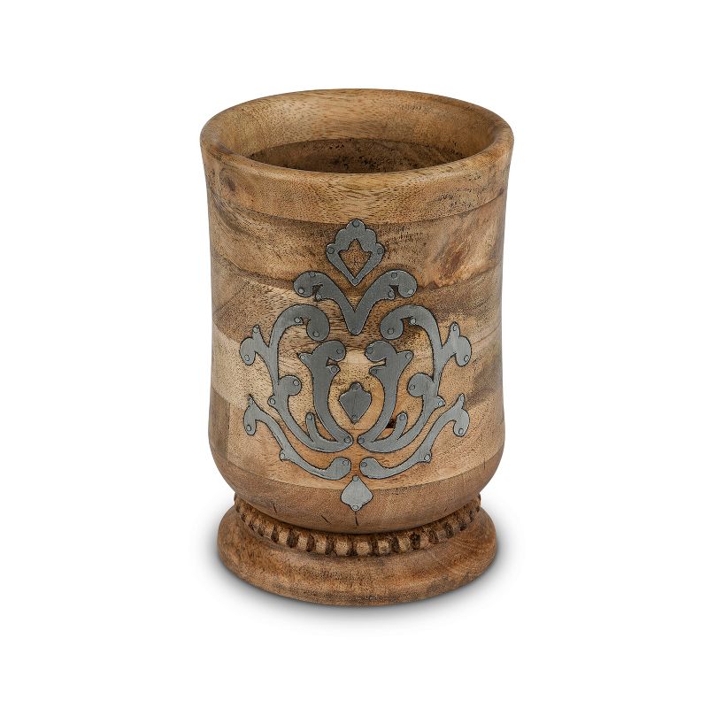 GG Collection 8.25-Inch Tall Wood and Metal Inlay Heritage Collection Utensil Holder
