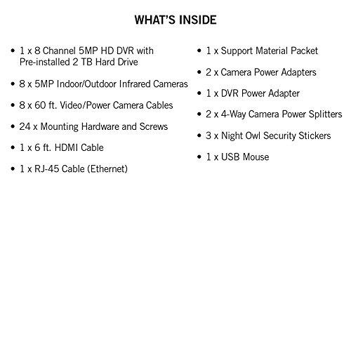 Night Owl XHD502-88P-B 8 Channel 5MP Extreme HD Video Security DVR & Wired Infrared Cameras with 2 TB HDD, White