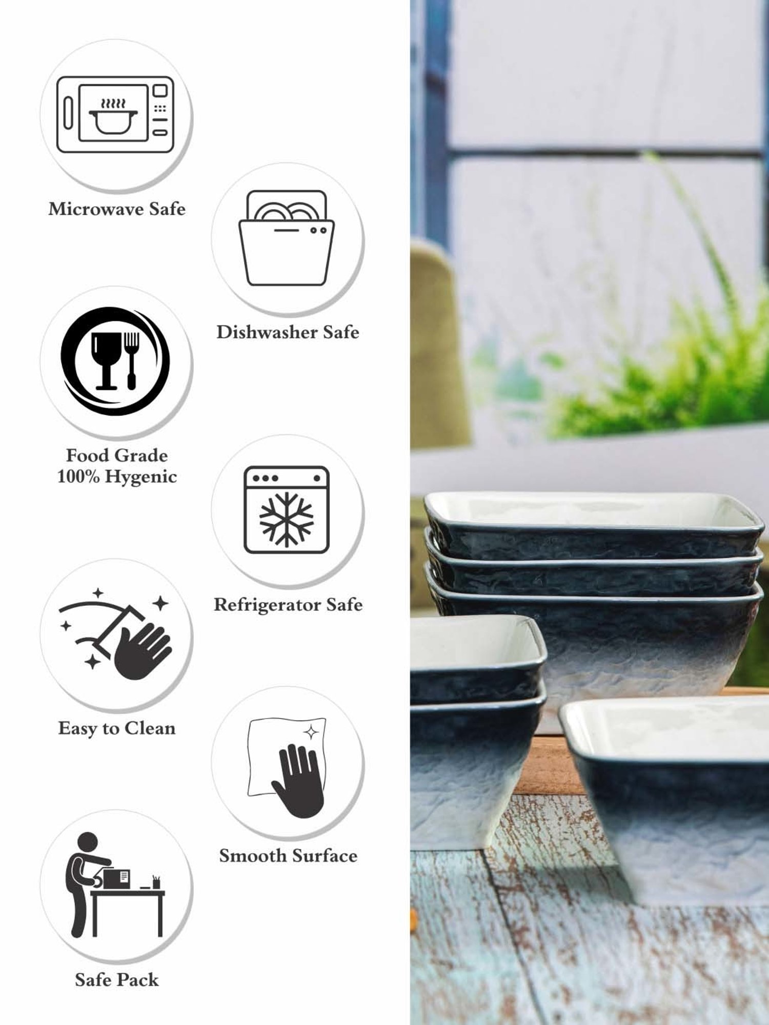 White Gold White & Blue Porcelain Bowl - Set of 6