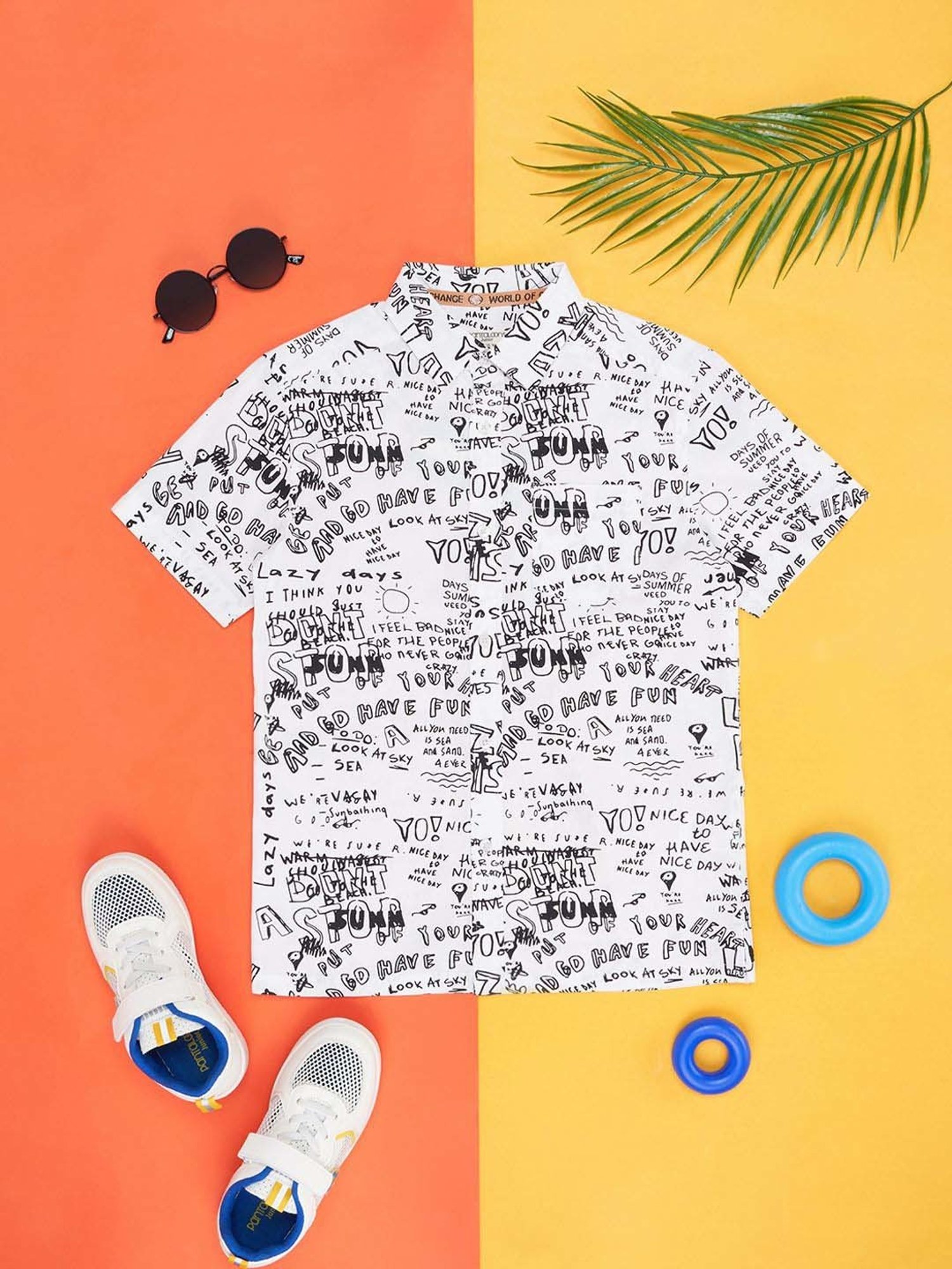 Pantaloons Junior Kids White Cotton Printed Shirt