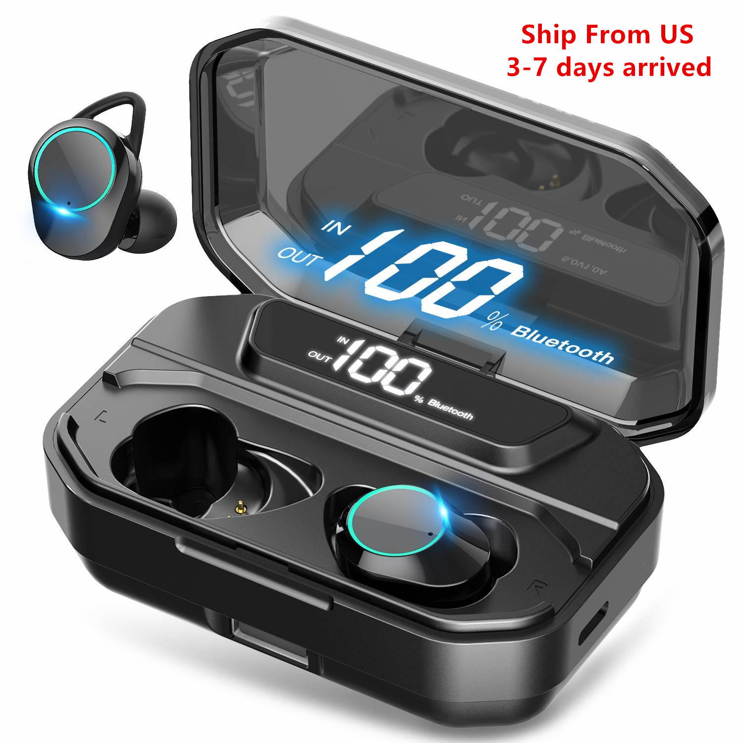 5pcs TWS Bluetooth 5.0 Wireless Earbuds With 4000Amh Charging Case IPX7 Waterproof TWS Stereo Headphones in-Ear Built-in Mic Headset Premium Sound with Deep Bass for Sport - Black