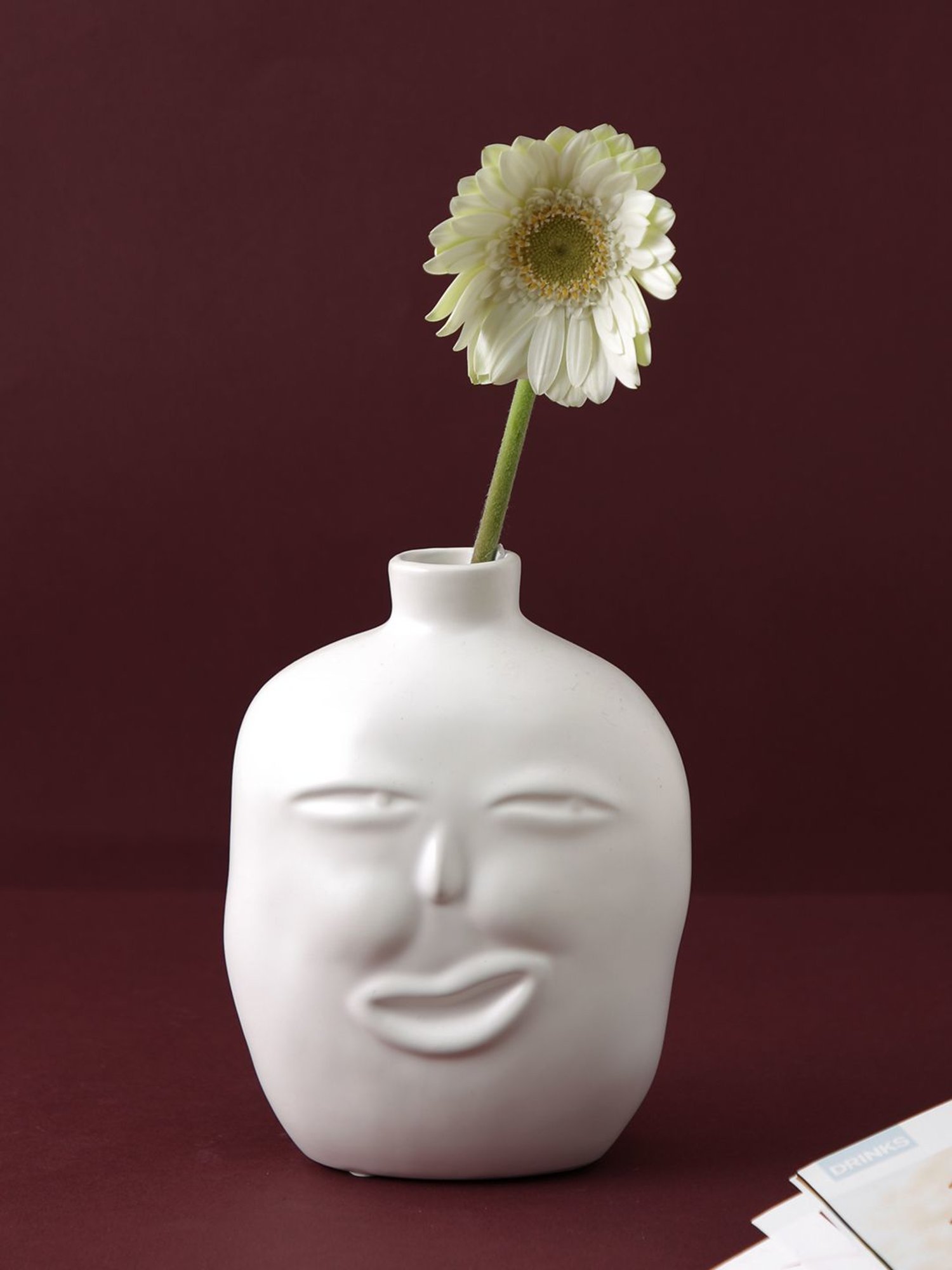 Tayhaa White Ceramic Face Shape Vase
