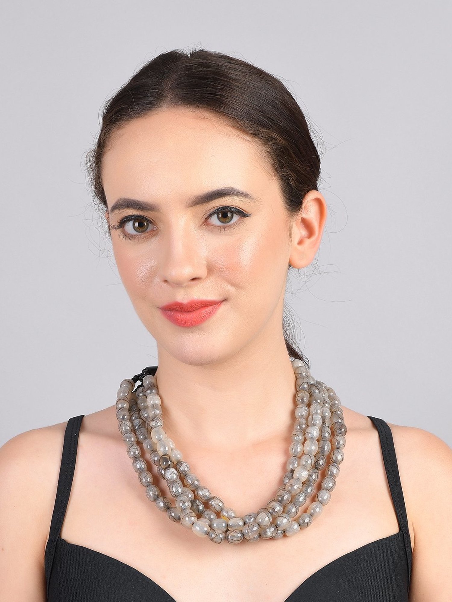 Imli Street Grey Resin Beaded Handcrafted Tribal Necklace