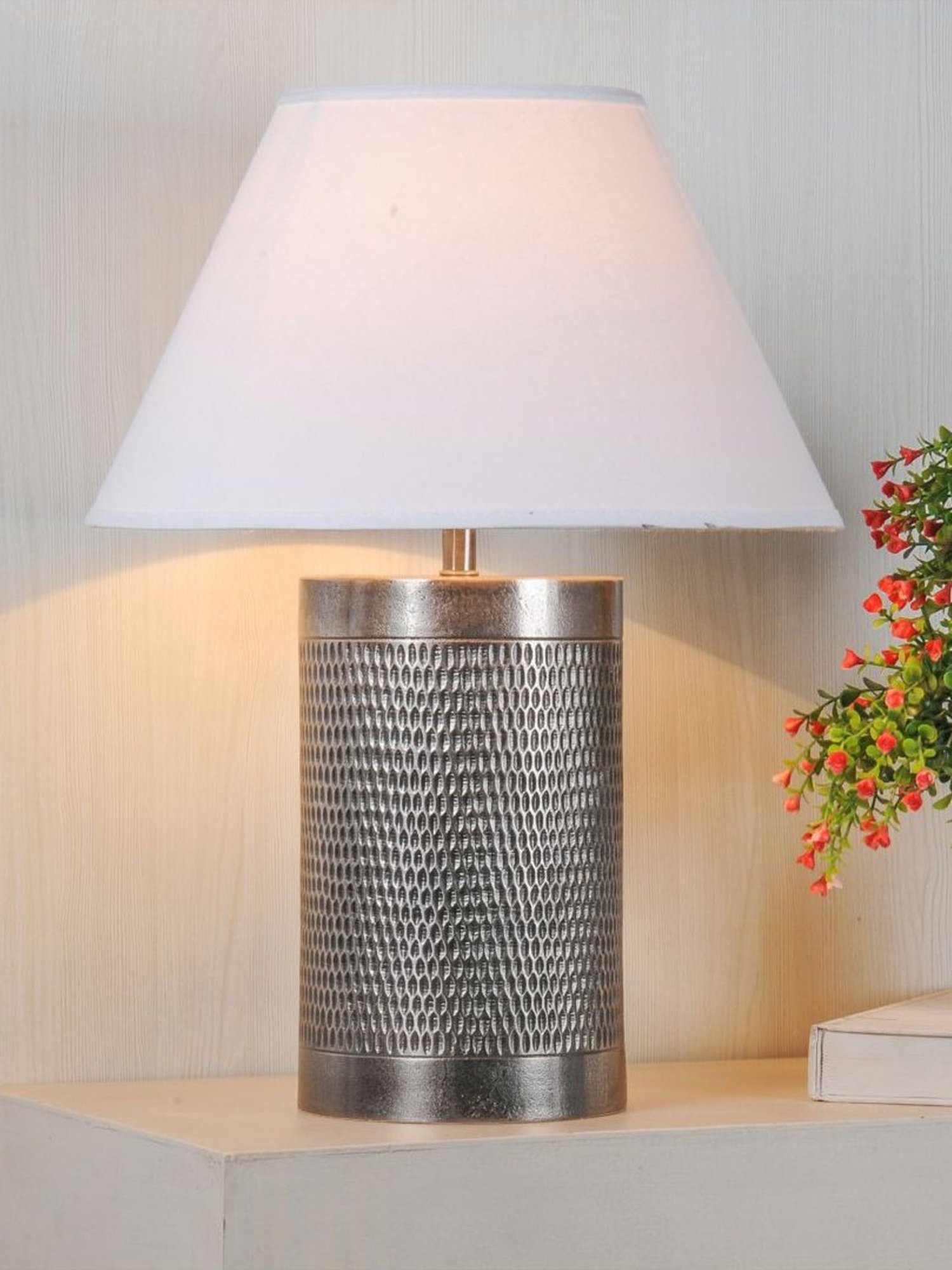 Kapoor Lamp Shades Brown & White Aluminium Ohagun Carved Table Lamp