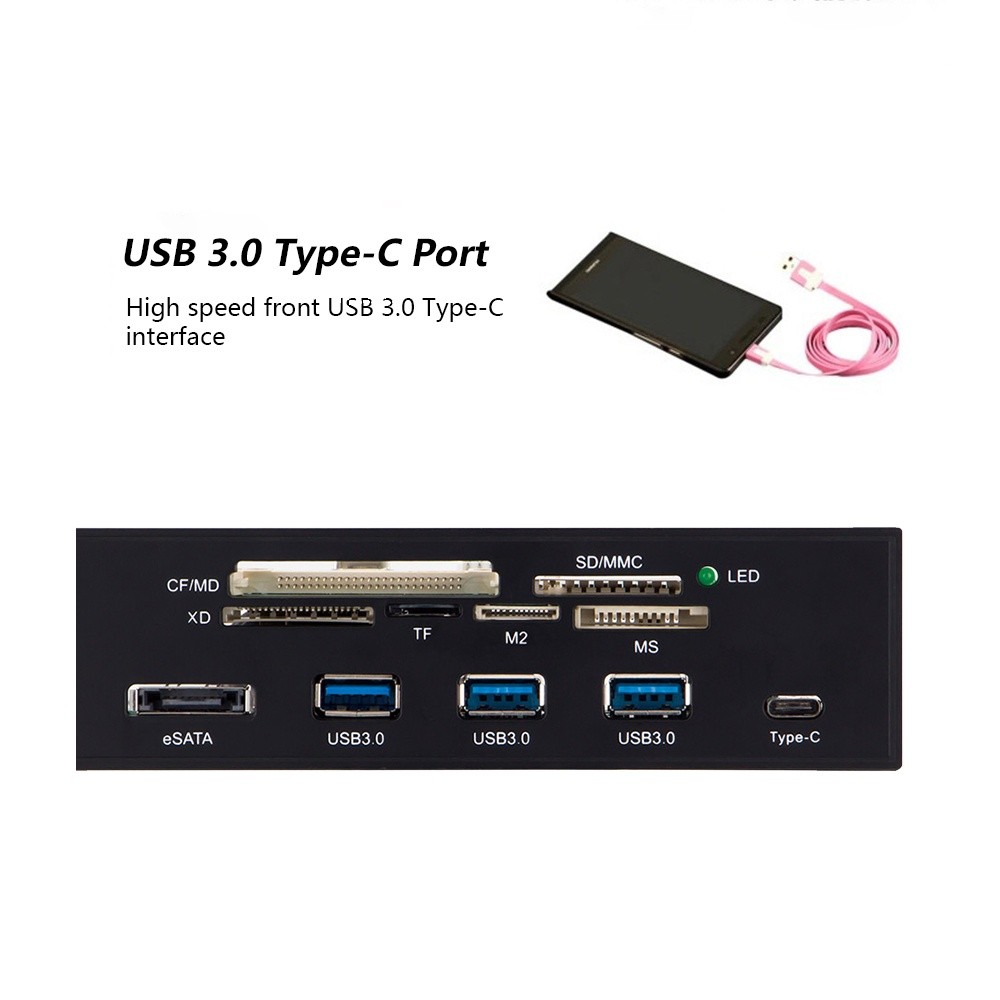Sunshine-tipway STW 5.25" Internal Card Reader Media Multi-Function Dashboard PC Front Panel Type-C USB 3.1 USB 3.0 Support CF MD XD MMC TF M2 MS