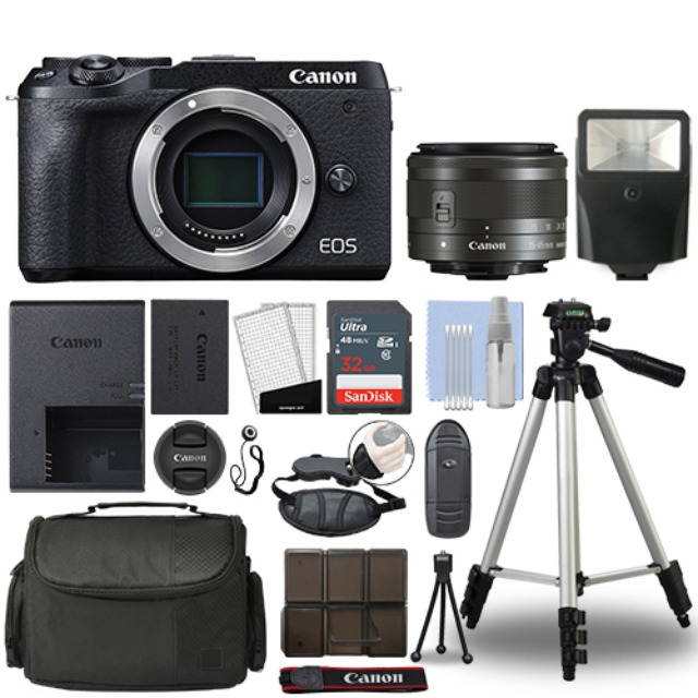 Canon EOS M6 Mark II Mirrorless Digital Camera & 15-45mm Lens Black + 32GB Budle
