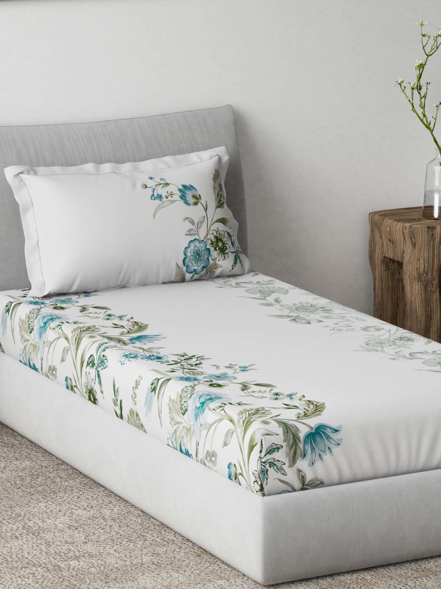 Ddecor Live beautiful Radiance Cobalt 144 TC Cotton Single Bedsheet with 1 Pillow Cover