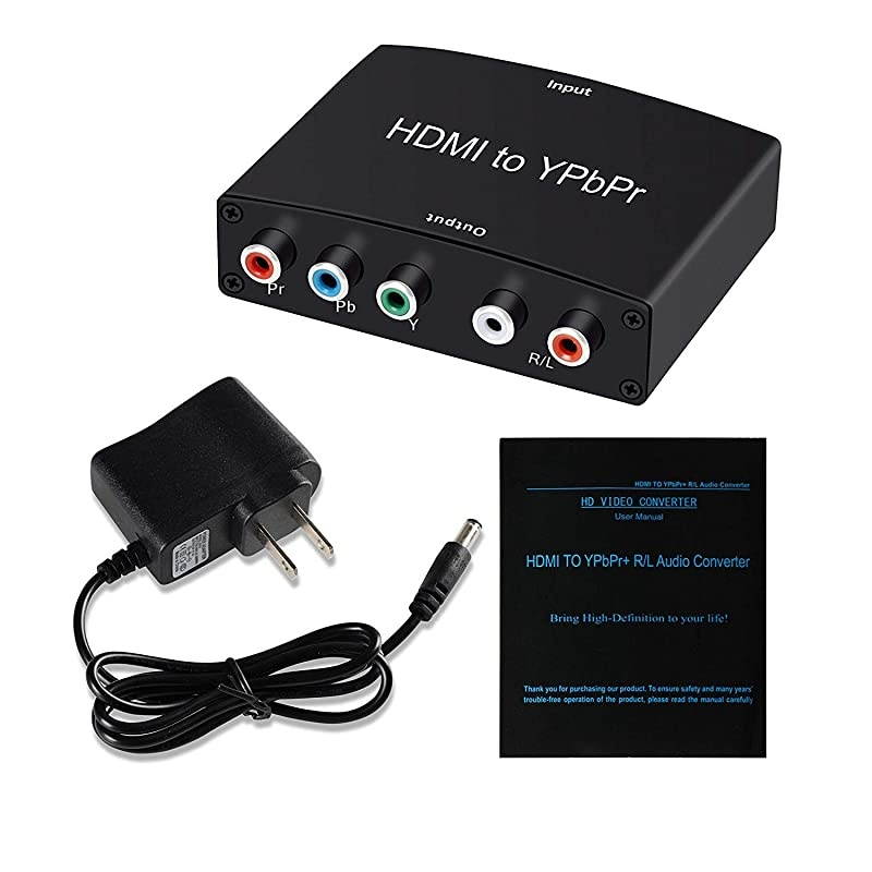 HDMI to Component Converter,  HDMI to 1080P YPbPr 5RCA RGB + R/L Video Audio Adapter, Support Apple TV, PS5, Roku, Xbox, Fire Stick, DVD Players to HDTV and Projector (Black)