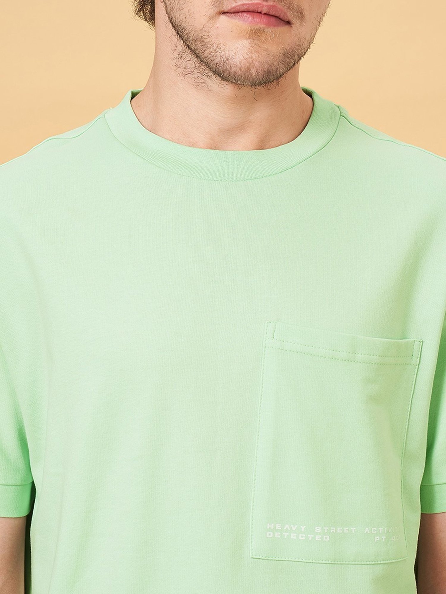 Street 808 by Pantaloons Mint Green Cotton Boxy Fit Printed T-Shirt