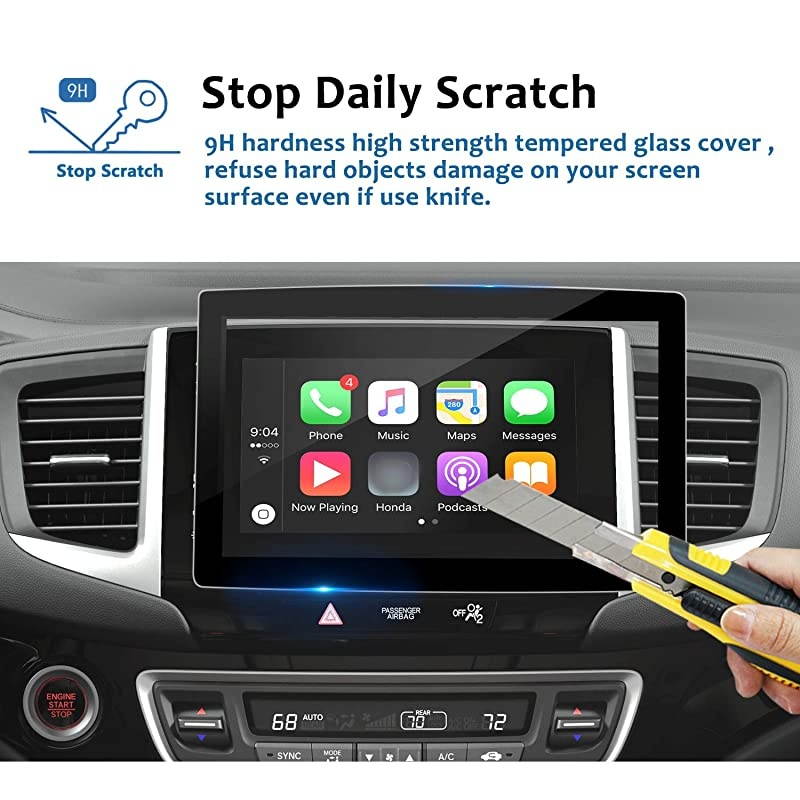 Car Navigation Screen Protector for Pilot 8-Inch 2016-2018,Tempered Glass 9H Hardness Audio Infotainment Display Center Touch Protective Film Scratch-Resistant