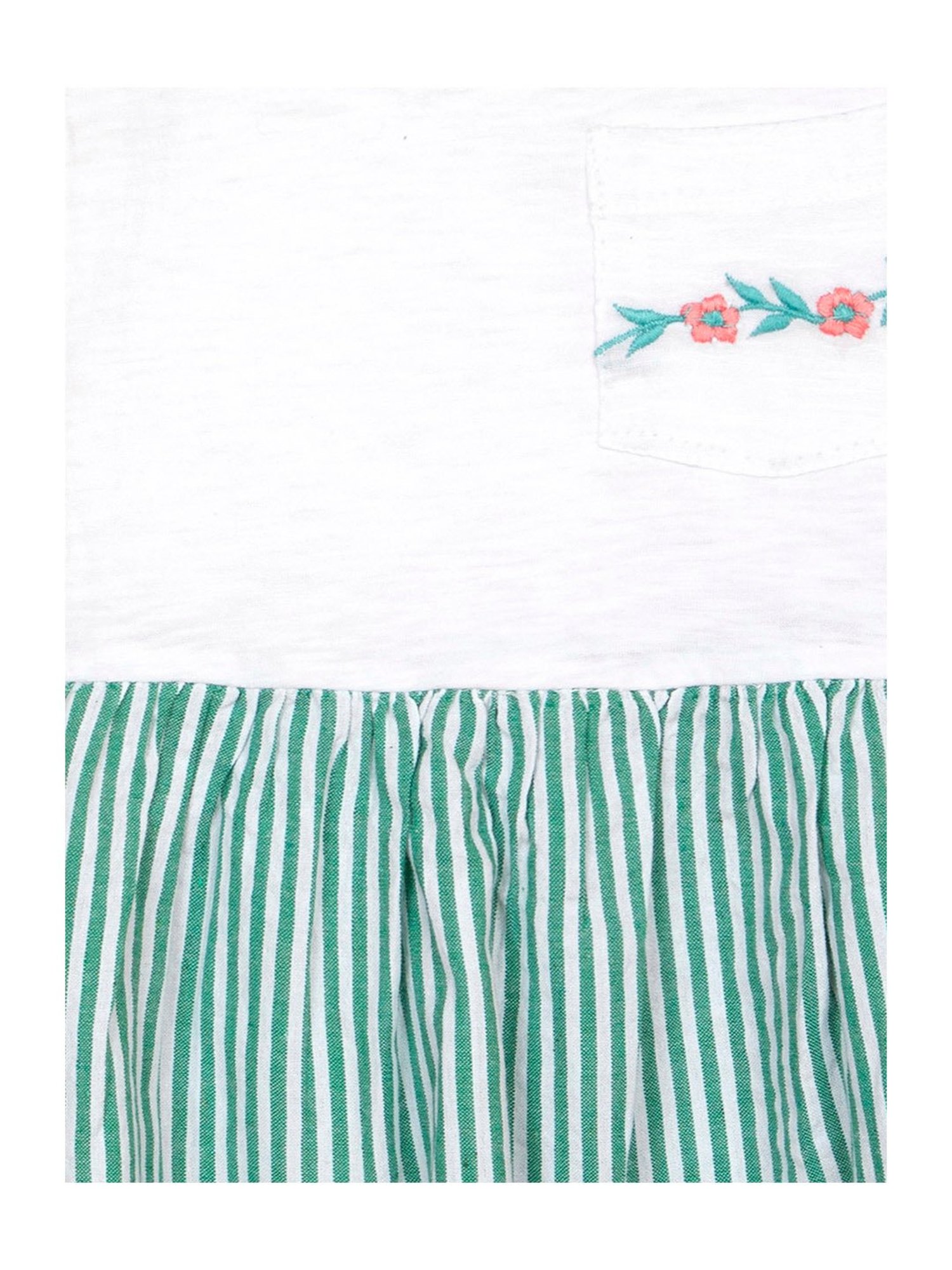 Budding Bees Kids White & Green Striped Dress