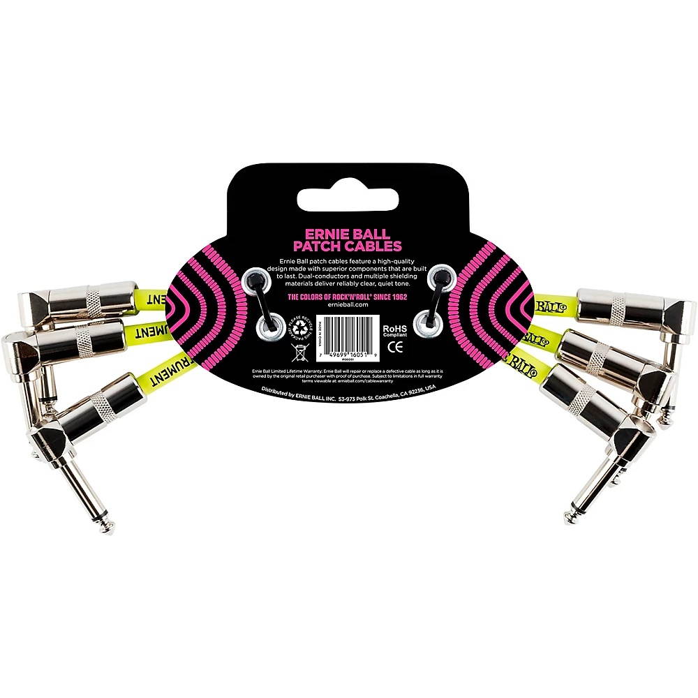 Ernie Ball 6" Angle Patch Jumper Cable, 3-Pack, White