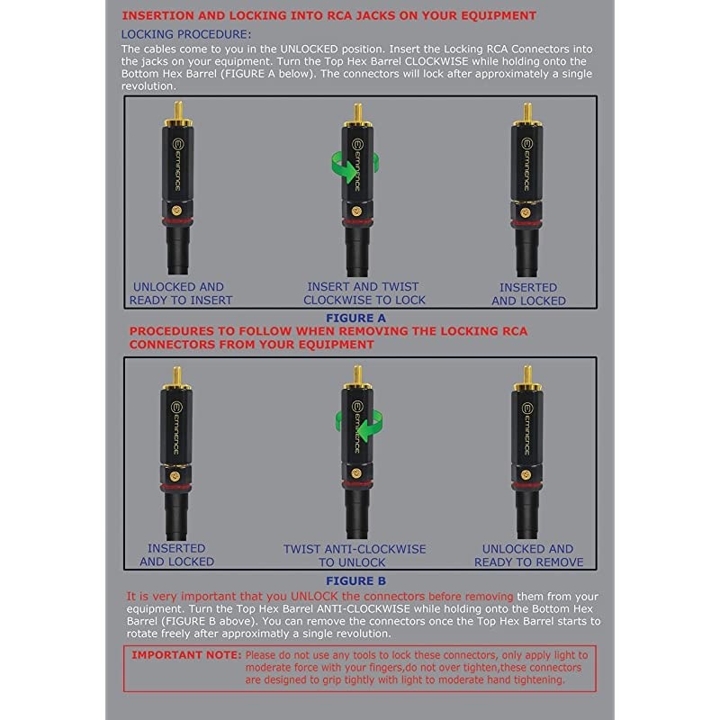 1 Foot RCA Cable Pair Canare L4E6S Star Quad Audio Interconnect Cable with Premium Gold Plated Locking RCA Connectors Directional Custom Made by
