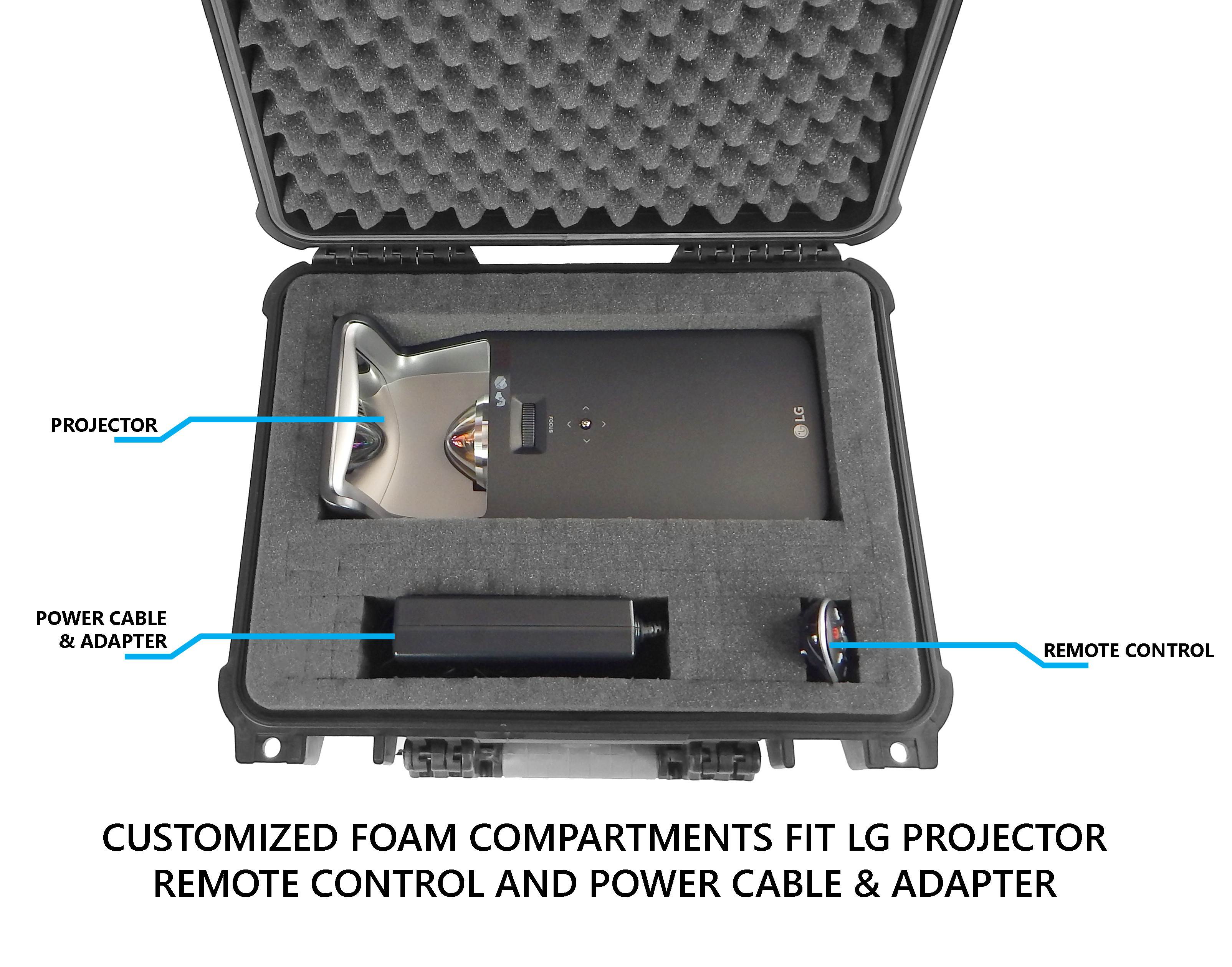 PROJECTORBOX Waterproof Short Throw Projector Carry Case for LG Electronics PF1000U / PF1000UW / PF1000UA Ultra Short Throw Smart Home Theater Projector and Accessories - Protective Travel Bag