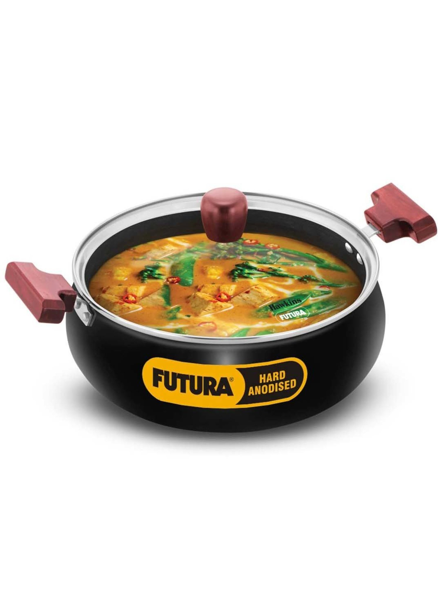 Hawkins Black Aluminium Induction Futura Hard Anodised Biryani Handi Pan With Glass Lid (5 L)