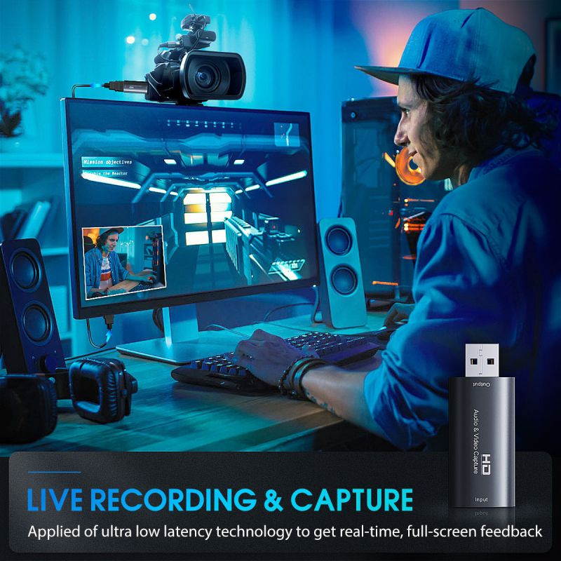 Foxnovo Audio & Video Capture Capture Card, USB3.0 HDMI to USB 2.0 Video Capture Device, Full HD 1080P 60FPS for Game Recording, Live Streaming Broadcasting