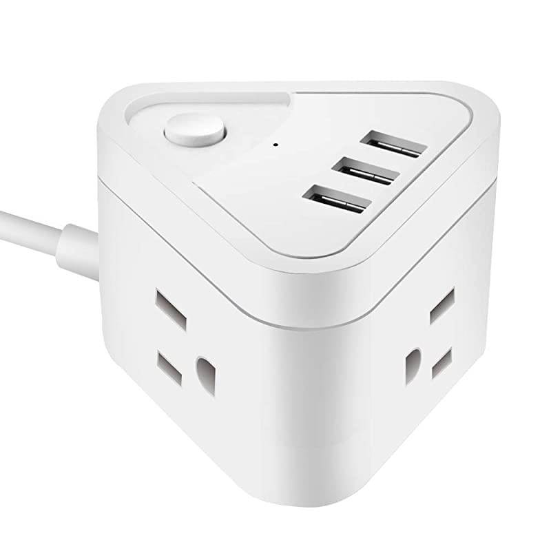 Power Strip with 3 USB Ports, 3 Outlet Portable Plug Strip with 5.5 Feet Extension Cord, Cruise Travel, Desktop Multi-Plug Outlet, Child Protectors Compact Socket, White