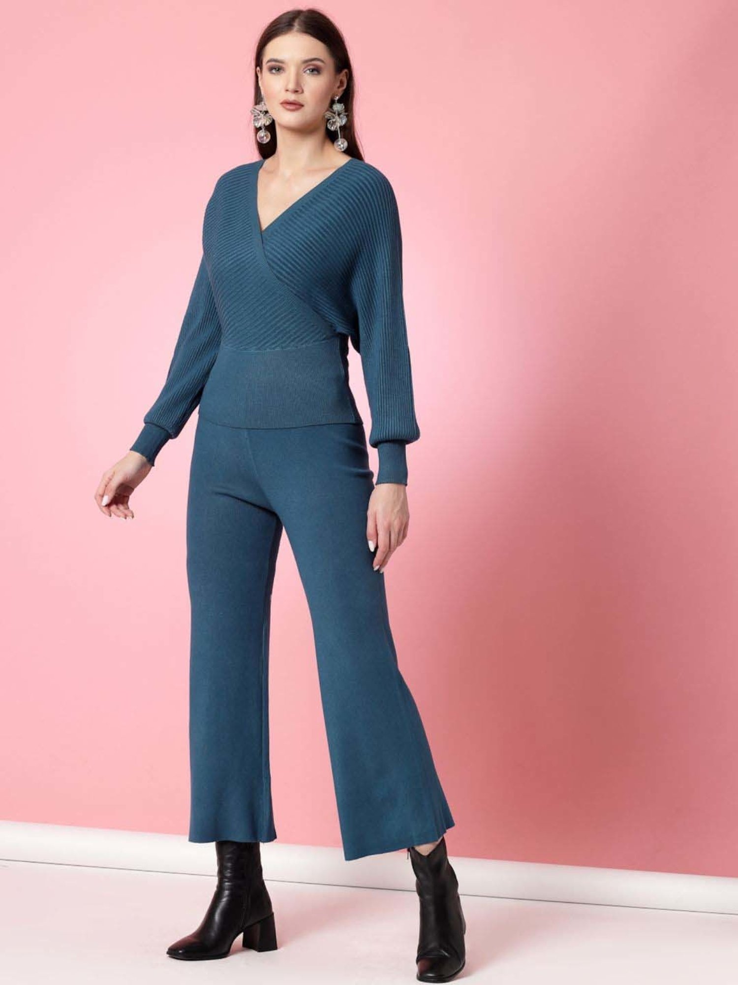 Mafadeny Blue Plain Top Pants Set