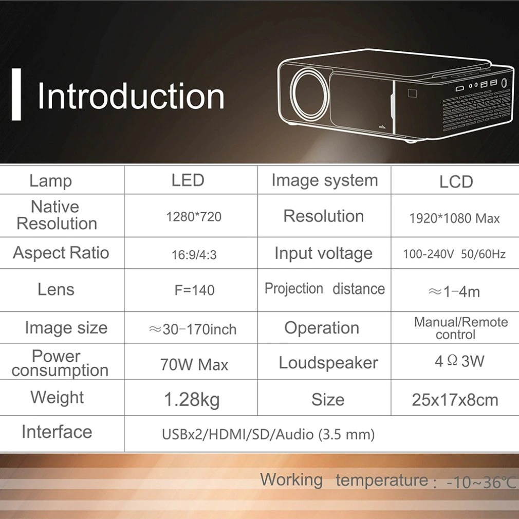 T6 Full Hd Led Projector 4K 3500 Lumens Hdmi Usb 1080P Portable Cinema Beamer Wired same screen WIFI projector
