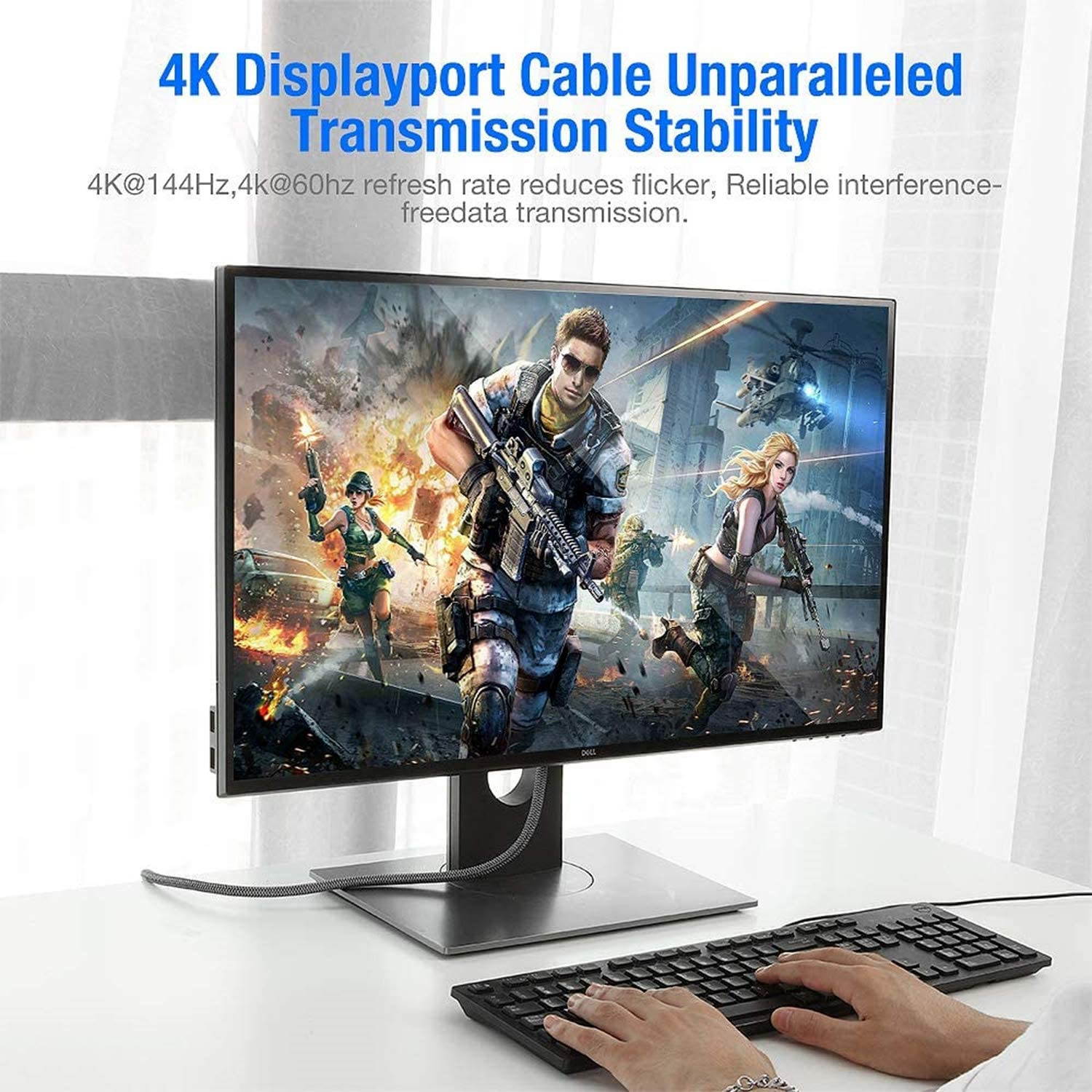DisplayPort 1.4 Cable Ultra HD 8K 4K Copper Cord DP 1.4 HBR3 8K @60Hz 4K @144Hz High Speed 32.4Gbps HDCP 3D Slim and Flexible DP to DP Cable for Laptop PC TV Gaming Monitor (10ft/3M)